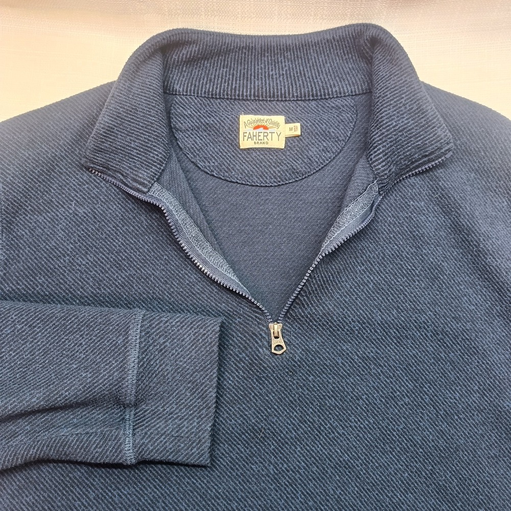 Faherty Legend Sweater Mens M Navy Blue‎ 1/4 Zip Knit Pullover Casual Preppy